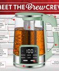 Electric Glass Kettle With 1.7L Capacity, Programmable Tea And Coffee Brewer, 6 Easy To Use Presets, Digital Touch Display, Green