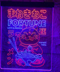 Maneki Neko Ramen Neon Sign With Dope Dual Color LED Lights, handmade 16x24 inches, Japanese anime style, red and blue glow