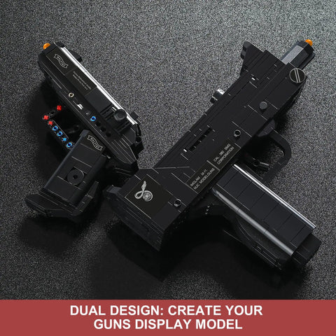 Two In One Gun Building Blocks Set With 800 Pieces Lets You Build MAC10 SMG And PPK Pistol Features Working Trigger Moving Slide Removable Magazine And 12 Plastic Projectiles For Build Play Display And Collectors Ages 8 And Up, black building blocks display