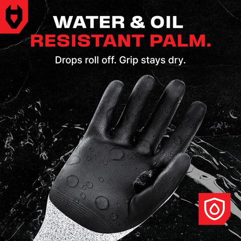 Pro Grade Cut Resistant Work Gloves With Nitrile Grip, black waterproof palm with water-resistant design, for men and women