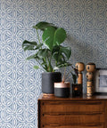 Room with Hepatica Petal Peel And Stick String Wallpaper In Blue Floral Repositionable Wall Covering With Real String Texture
