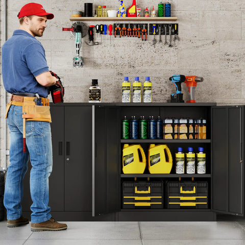 Heavy Duty Metal Storage Cabinet With Locking Doors And Adjustable Shelves, 36 Inch Tall Steel Cabinet for tools in garage