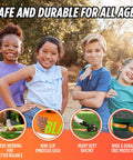 Children outdoors enjoying the Complete Slackline Kit For Backyard Fun 60 Foot Setup With Training Line And Wide Tree Protectors