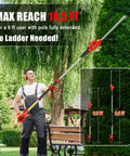 Man using 20 Inch Cordless Pole Hedge Trimmer With 14.5 Ft Reach, 150 Degree Adjustable Head, in garden setting