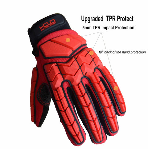 Anti Vibration Work Gloves With 5mm SBR Padding And TPR Protector For Men Large Size Mechanic Gloves, showing red TPR protection detail.