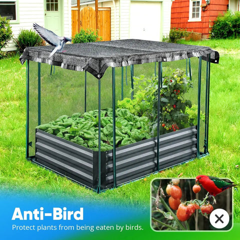 Galvanized Raised Garden Bed With Crop Cage Net Tent And Shade Cloth Kit For Outdoor Veggies And Fruits