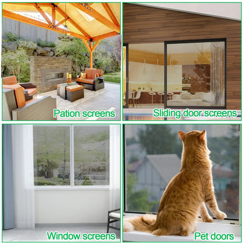 Pet Proof Window Screen Replacement Kit 39x118 PVC Mesh on patio, sliding doors, windows, and pet doors with cat view