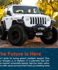 White Jeep Wrangler JL with 9 Inch Round LED Headlights Upgrade With Dual Halo DRL DOT Approved Sealed Beam Front Lamps