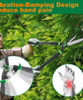Person using Beefy 29.5 Inch Hedge Shears With 15 Degree Blade Angles Manual Hedge Clippers For Trimming And Shaping Hedges