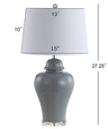 27 Inch Gray Ceramic Urn Table Lamp with White Linen Shade, Dope Farmhouse Style Design, ETL Listed for Living Room and Bedroom