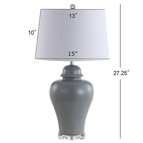 27 Inch Gray Ceramic Urn Table Lamp with White Linen Shade, Dope Farmhouse Style Design, ETL Listed for Living Room and Bedroom