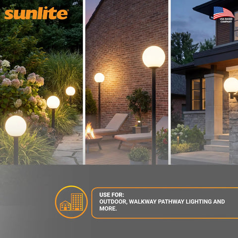 12-Inch Outdoor Post Mount Light Fixture With E26 Socket White Frosted Globe Black Base Weatherproof Wet Rated UL Listed Fits Standard 3-Inch Post Post Not Included Go-To Outdoor Lighting For Porch Patio And Garden Pathways shown in different outdoor settings.