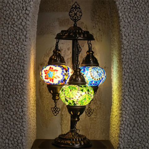 Turkish Mosaic Table Lamp With Bulb Included Dope Anatolian Star Three Globe Light For Living Room Decor Antique Bronze Finish