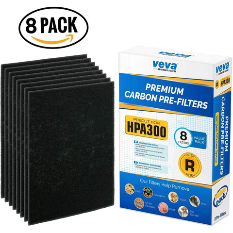 Eight Pack Carbon Activated Pre Filters For HPA300 Air Purifier Replacement Precise Fit No Hassle Install Reduces Dust And Particles