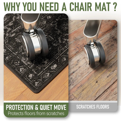 36x48 Inch Office Chair Mat for Hardwood Floors Non Slip Desk Rug showing scratch protection and floor comparison.