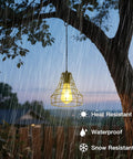 Solar Glass Pendant Light Outdoor Hanging Lamp With Remote Control No Wiring Needed shown in rainy outdoor setting