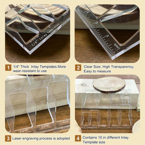 10 In 1 Router Template Set For Woodworking With Butterfly Inlay And Bowtie Jig Kit, Premium One Quarter Inch Thick Clear Acrylic