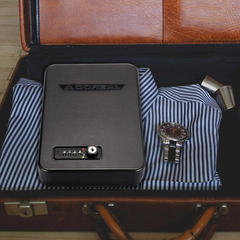 Small Pistol Safe Portable Handgun Case with 4 Digit Lock for Quick Access in Car Home or Travel in suitcase with clothes