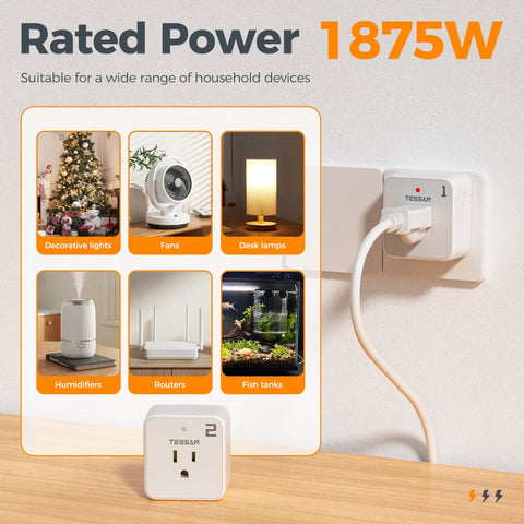Remote Control Outlet Plug Set With One Remote And Two Outlets, Wireless Light Switch Kit for household devices, 1875W rated power