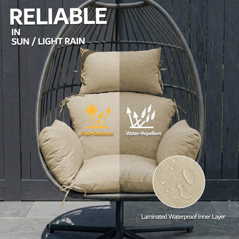 Weatherproof Egg Chair Cushion With 8 Secure Straps Water Repellent Faux Linen Cover Removable And Machine Washable Fade Resistant Replacement Pad For Outdoor Single Hanging Swing Chairs Nature on an egg chair
