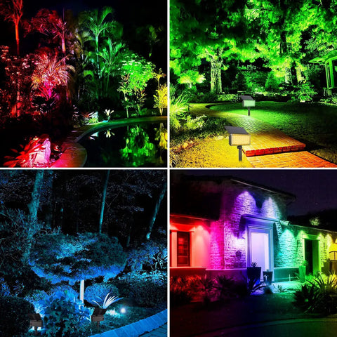 Super Bright Solar Spotlight With 36 LEDs, RGB Color Changing Outdoor Landscape Lights, illuminating garden and pathways