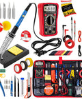 All In One Soldering Kit With 60W Adjustable Iron, 30 In One Tips, Digital Multimeter, Solder Wire, Flux Paste, 110V US Plug displayed