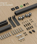8 Foot Ceiling Mount Box Rail Barn Door Hardware Kit Heavy Duty Steel Sliding Track For Interior And Exterior Doors DIY Friendly Install No Door Included components on wood surface