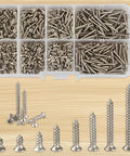 Eight Hundred Piece M2 304 Grade Stainless Steel Screws Assortment Kit With Phillips Head, clear box open showing screws