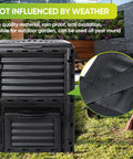 80 Gallon Outdoor Compost Bin With Top Flip Lid Includes Gloves Large Aerating Garden Box For Yard Waste Easy Exit Door BPA Free Material Black Turns Scraps Into Rich Compost Fast, front view