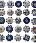 Colorful Blue Ceramic Cabinet Knobs Set Of 25 For Kitchen Cabinets, Bathrooms, Dressers, Cupboards And Drawers, Handmade Pottery