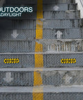 Caution Floor Decals 10x3 Inches Yellow Reflective Stickers For Steps Waterproof Self Adhesive Signage on outdoor metal stairs