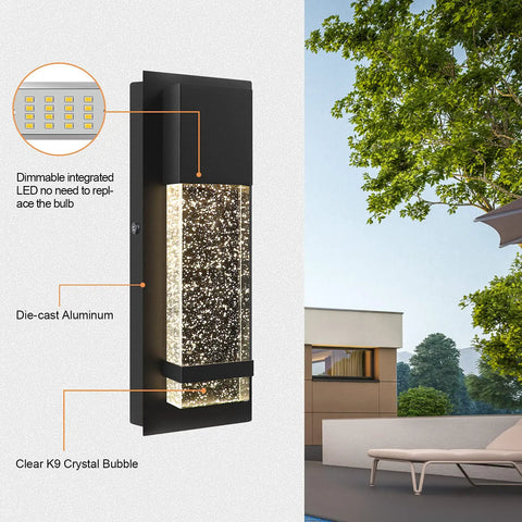 Modern Crystal Bubble Glass LED Wall Sconce Light 12W 3000K Cozy Warm White Dimmable Outdoor Indoor Wall Fixture