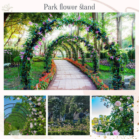 3 Pack Metal Garden Arch Trellis For Wedding Arches And Pergolas 7.9 Feet Tall with Flowers in Outdoor Park