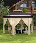 Easy Up 13 By 13 Pop Up Gazebo With Zippered Mesh Sides, Sturdy Steel Frame, Patio Backyard Event Tent with beige shade, installed