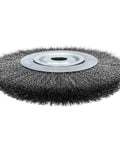 Crimped Wire Bench Wheel Brush 10 Inch With 1 Inch Bore And 1.25 Inch Arbor, Heavy Duty Cleaning And Polishing Tool, 0.014 Inch Wire, 3600 RPM