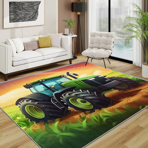 Construction Vehicle Rug 5x6 Foot Non Slip Low Pile Area Rug Machine Washable For Living Room Bedroom Kitchen Durable
