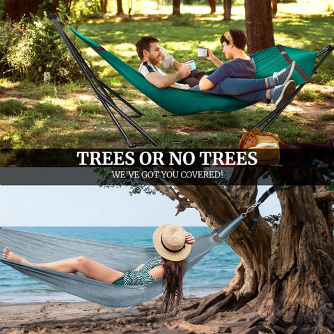 Combo Hammocks With Stand For Outdoor And Indoor Use, Heavy Duty 600 Lbs Capacity, 2 Person Set with tree straps and stand, Peacock, Medium