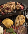 Grill Surface Thermometer For Griddle And Pan Find Hot Spots Fast With Fog Proof Display next to grilled food on BBQ