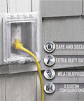 Built Tough Heavy Duty 1-Gang Recessed Weatherproof In-Use Outlet Cover in use with yellow cord outdoors