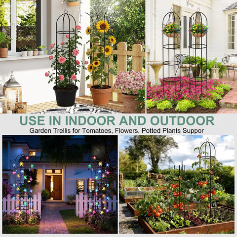 house plant obelisk Obelisk Garden Trellis 6.6 Ft Tall Metal Plant Support For Climbing Vines And Flowers, Built Tough 13mm Rustproof Tubing, Includes Ground Stakes,