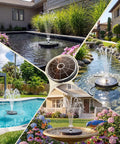 Upgraded 3.7W Glass Solar Panel Bird Bath Fountain Pump in garden pond, swimming pool, and bird bath setup
