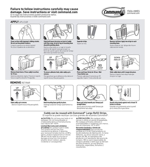 Step-by-step instructions for Under Sink Cabinet Caddy With No Tools Needed Holds Up To Seven And A Half Pounds Damage Free Hanging.