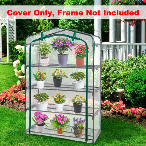 Extra Wide 4 Tier Greenhouse Replacement Cover 63 x 40 x 19 Inches Durable Clear PVC For Plants And Flowers Roll Up Zipper Door Breathable Air Flow And Humidity Control Frame Not Included