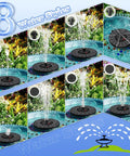 Solar Fountain With 2000mAh Battery And Smart Indicator, 3.5W glass water pump in garden setting with various nozzle styles