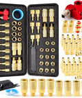 48 Piece One Quarter Inch Quick Connect Air Hose Fittings Kit With Swivel Brass Plated Pneumatic Tool Couplers And Plugs Set For Pneumatic Tools Built To Last Heavy Duty Leak Proof 300 PSI case with brass couplers, plugs, and adapters