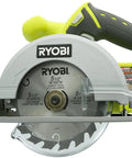 Eighteen Volt Cordless Circular Saw Featuring A Five Point Five Inch Carbide Blade For Grinding Long Rip Cuts Through Plywood And Dimensional Lumber Without Breaking A Sweat Today showing blade and handle.