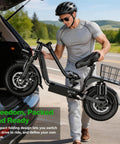 All Terrain Electric Scooter With Seat For Adults 1600W Peak Power being loaded into car trunk, foldable with basket