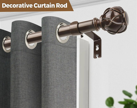 Heavy Duty Adjustable Curtain Rod Set Stretch From 32 To 144 Inches, 7/8 Inch Diameter Bronze Telescoping Rod With Netted Texture Finials