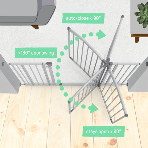 Kid And Pet Safe Gate For Openings 29.5 To 53 Inches Extra Tall 38 Inches No Drill Pressure Mount Or Hardware Mount Walk Through Auto Close Door Fits Doorways Halls Stairs Wall Or Banister Gray