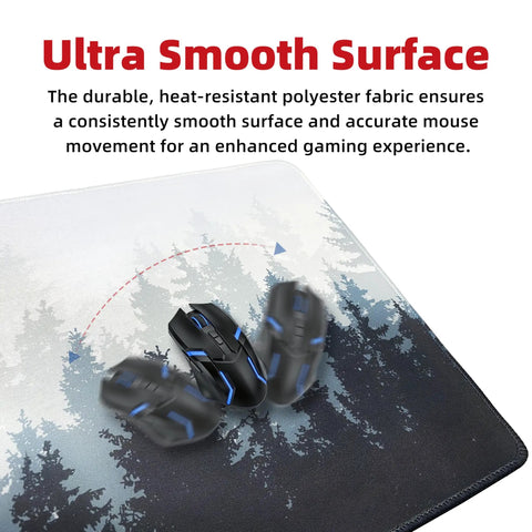 Forest Pattern Extended Gaming Mouse Pad Large Desk Mat Ultra Wide 31.5 X 11.8 Inches With Non Slip Neoprene Backing And Stitched Edges Premium Polyester Top Thin Low Profile Design featuring forest design and gaming mouse